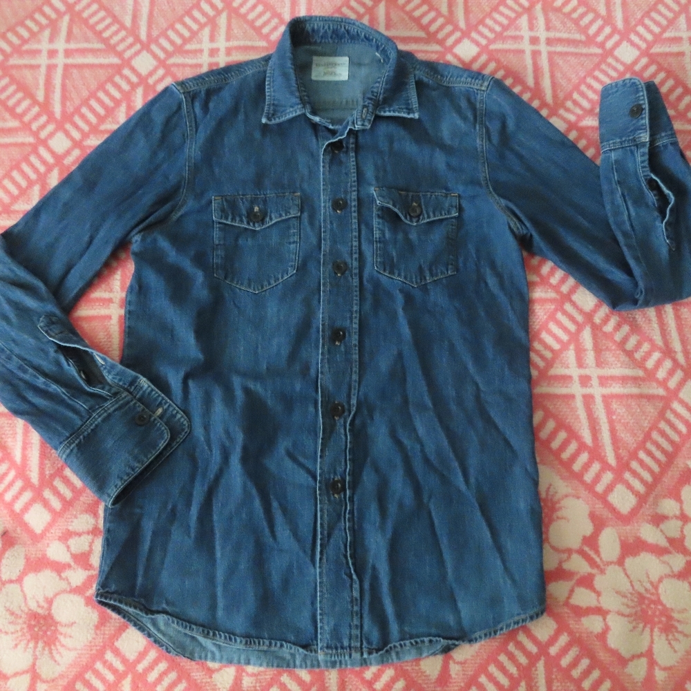 kent curwen david beckham denim blue button up shirt S made in italy